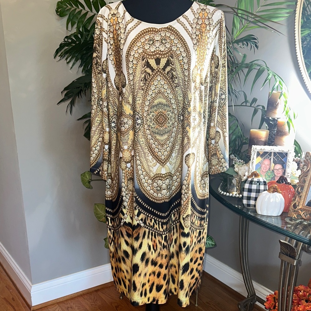 Chico's Luxe Gold and Black Animal Print Dress